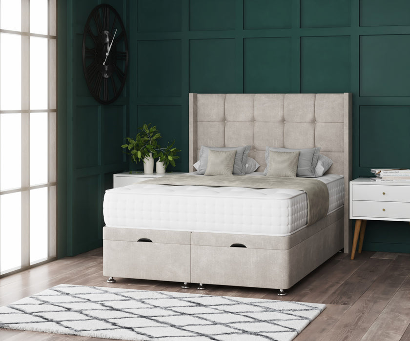 Alice Ottoman Wing Divan Bed with Floorstanding Headboard