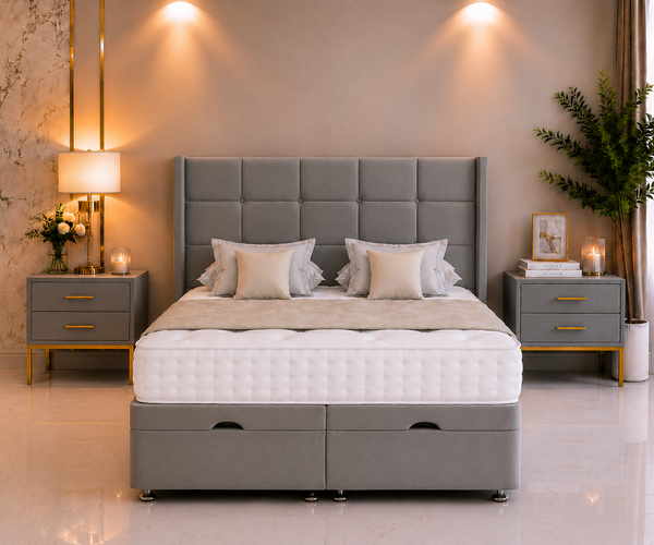 Alice Ottoman Wing Divan Bed with Floorstanding Headboard