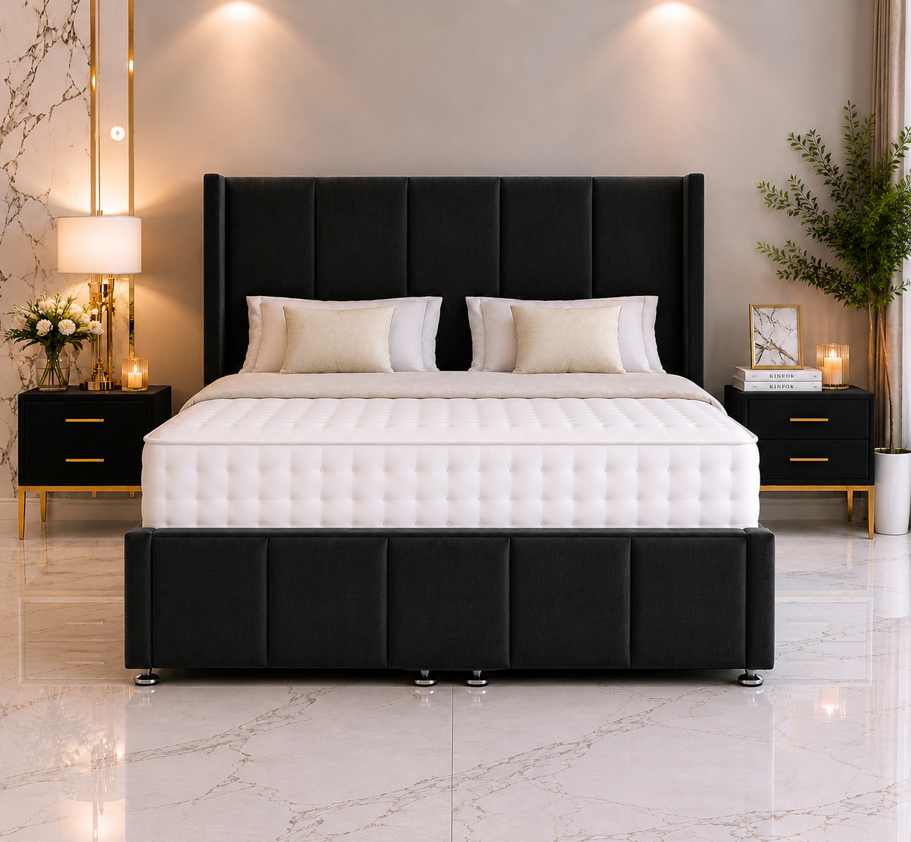 Lit ottoman Asuka Wing avec pied de lit et tête de lit sur pied