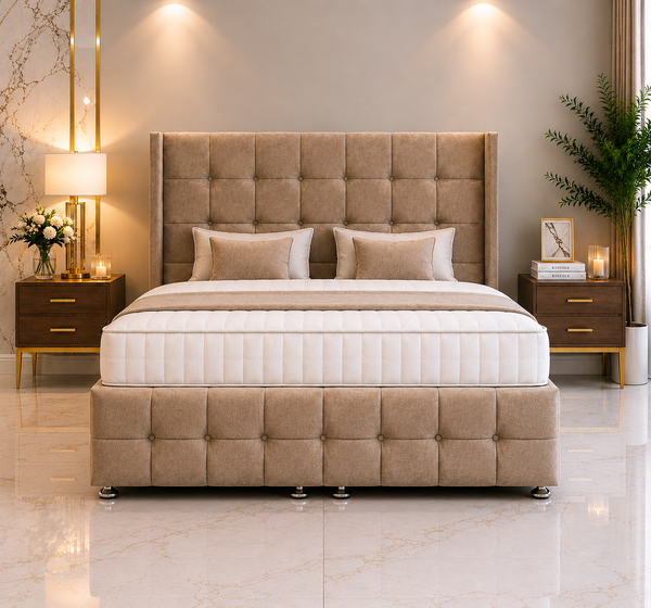 Atlantis Wing Ottoman Bed met voeteneinde en staand hoofdeinde