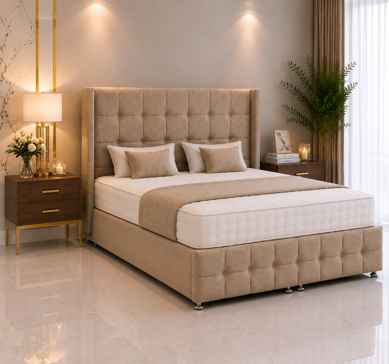 Atlantis Wing Ottoman Bed met voeteneinde en staand hoofdeinde