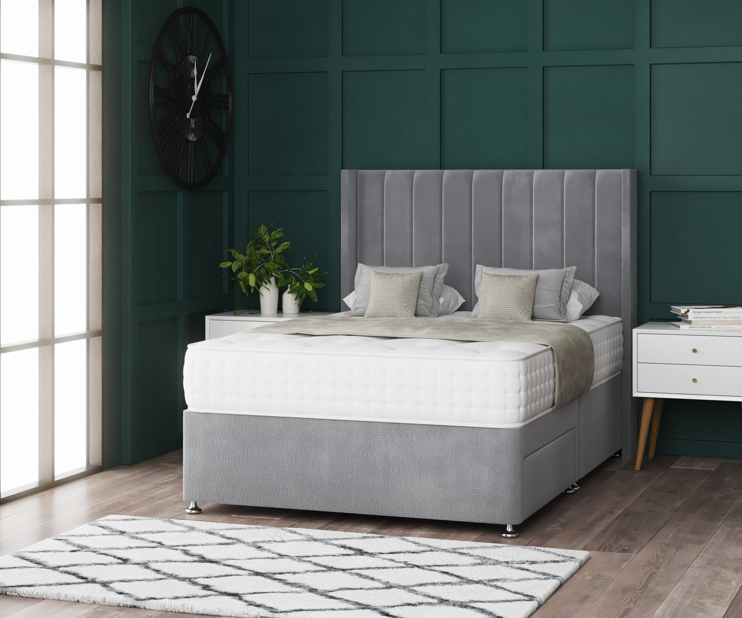 Oscar Wing Divan Bed with Drawer & Floorstanding Headboard