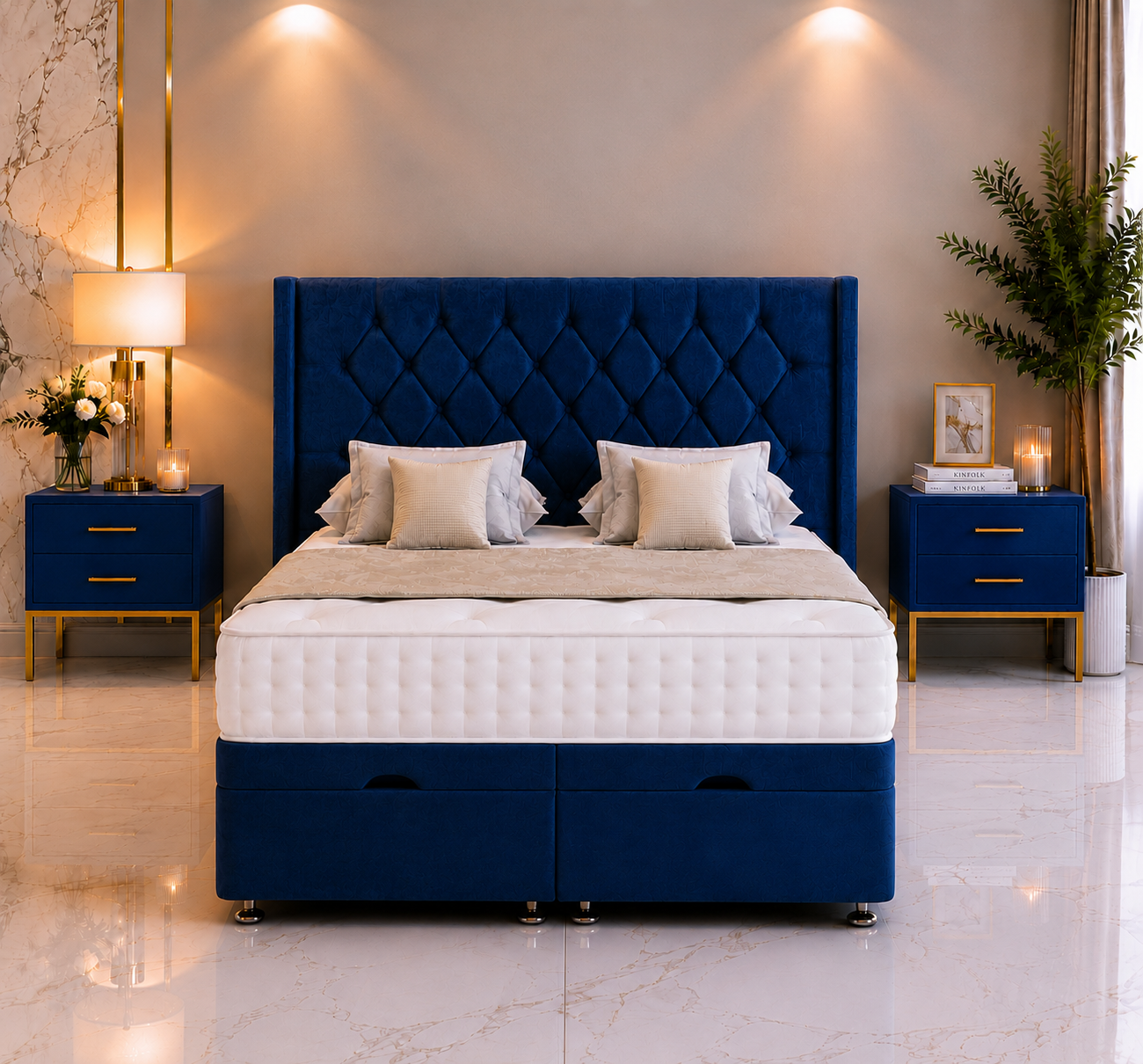 Berlin Ottoman Wing Divan Bed with Floorstanding Headboard