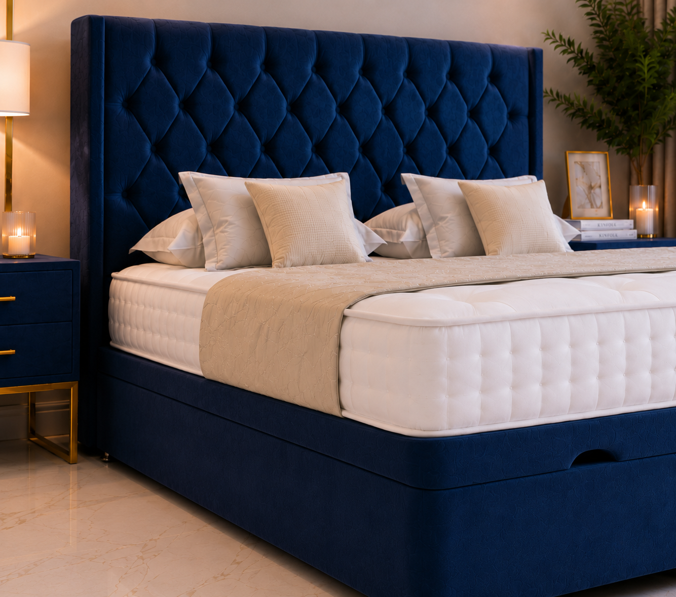 Berlin Ottoman Wing Divan Bed with Floorstanding Headboard