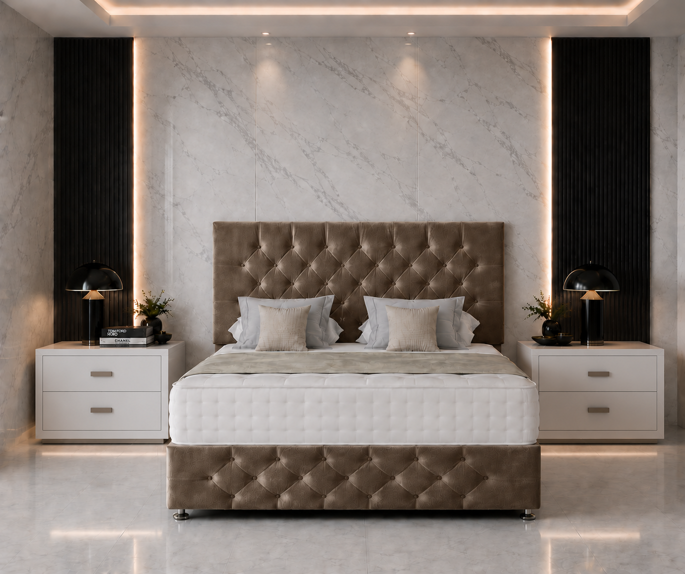Lit sommier Chesterfield avec tête et pied de lit