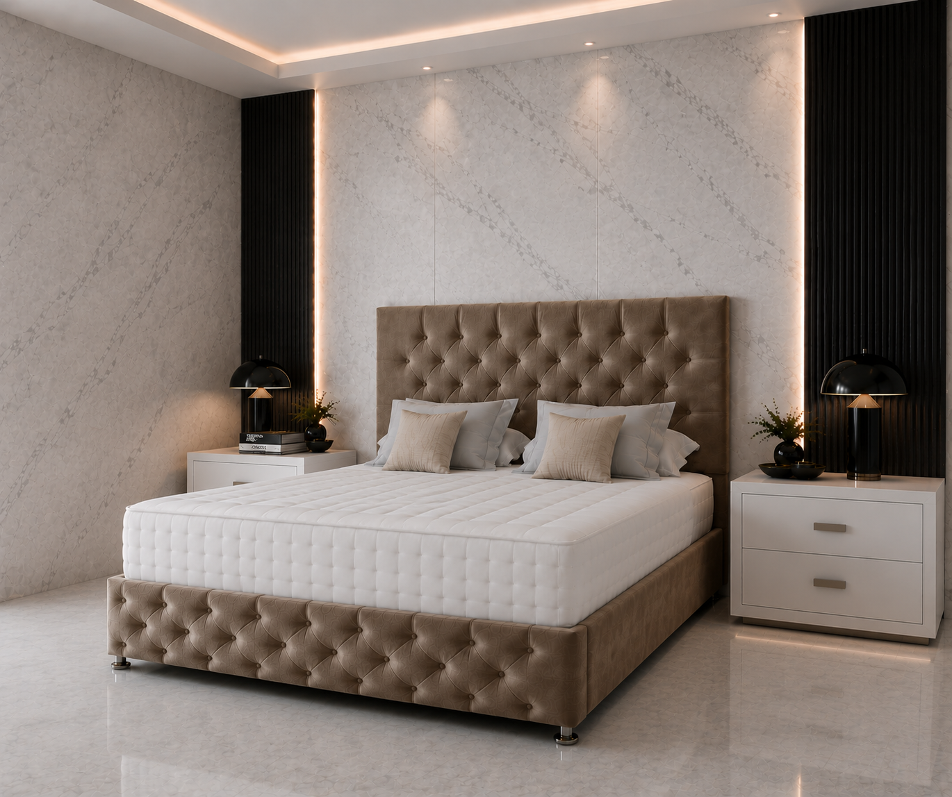 Lit sommier Chesterfield avec tête et pied de lit