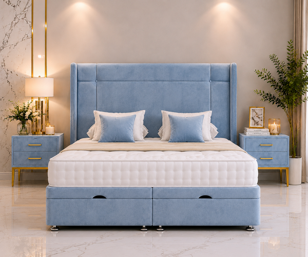 Charlotte Wing Ottoman Divan Bed with Floorstanding Headboard