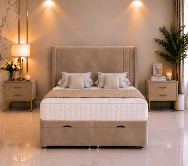 Chelsea Wing Ottoman Divan Bed with Floorstanding Headboard