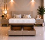 Chelsea Wing Ottoman Divan Bed met staand hoofdeinde