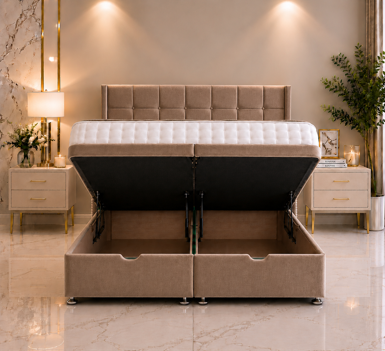 Columbus Wing Ottoman Divan Bed with Floorstanding Headboard