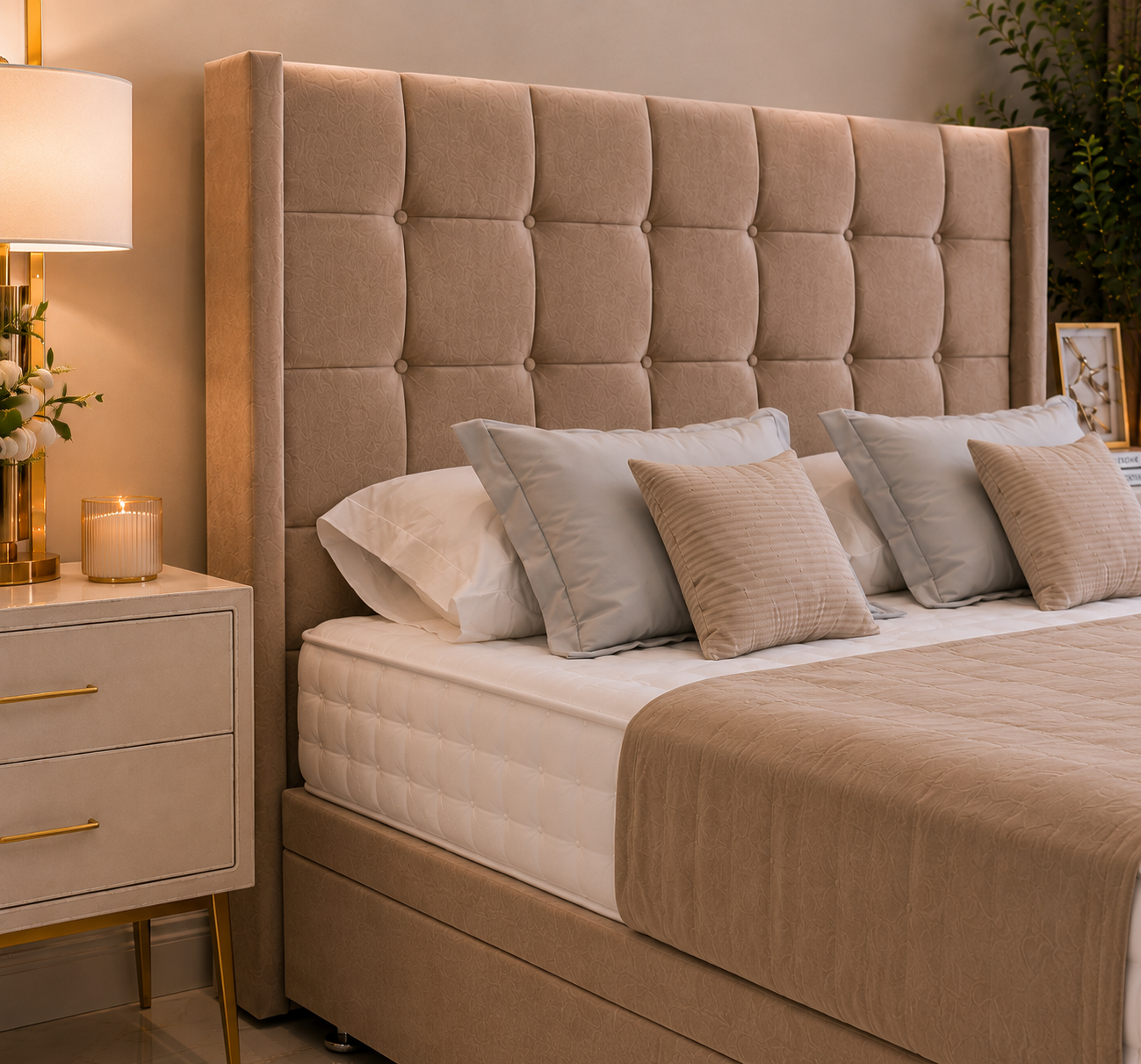 Columbus Wing Ottoman Divan Bed with Floorstanding Headboard