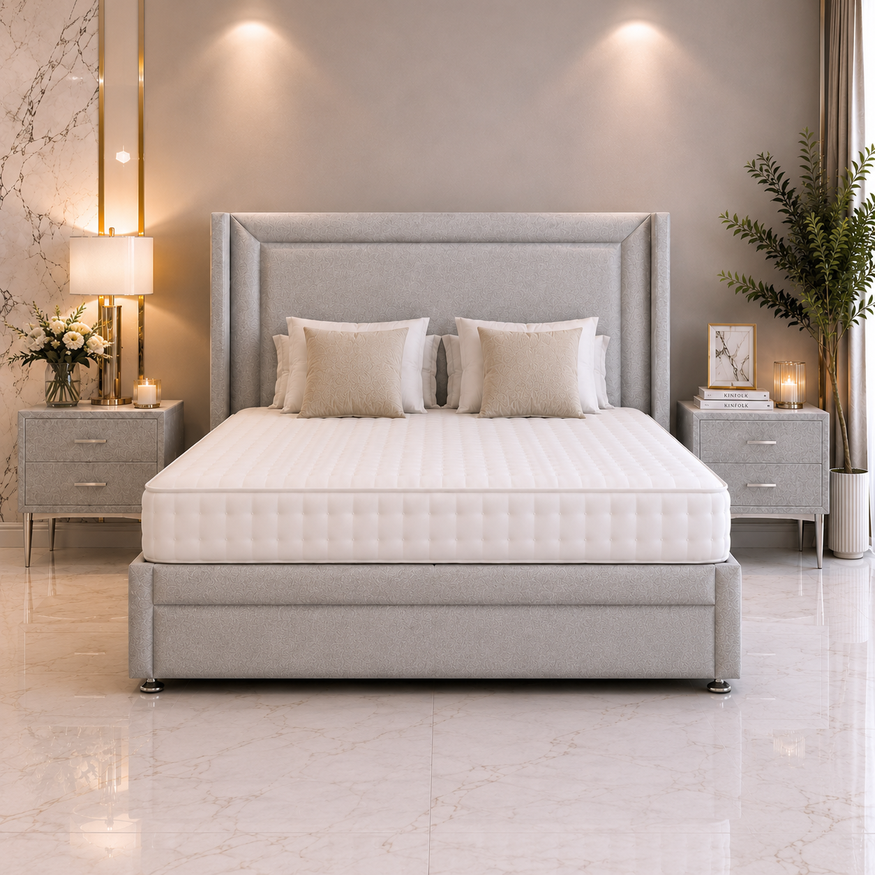 Cruz Wing Ottoman Divan Bed met Voetbord en Staande Hoofdbord