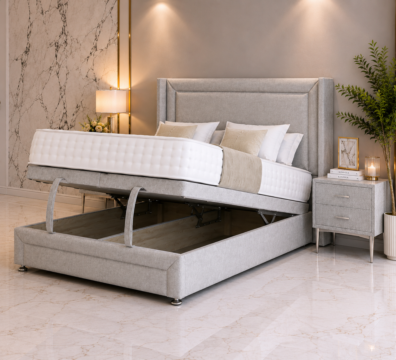 Cruz Wing Ottoman Divan Bed met Voetbord en Staande Hoofdbord