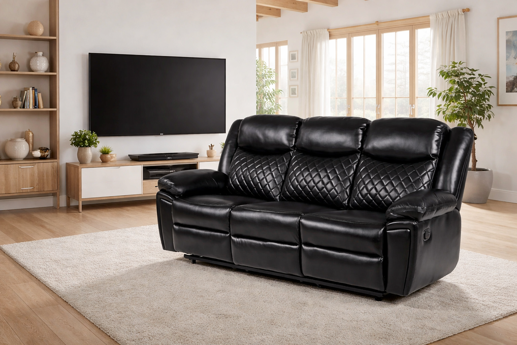 Caspian Black Recliner 3 Seater Sofa
