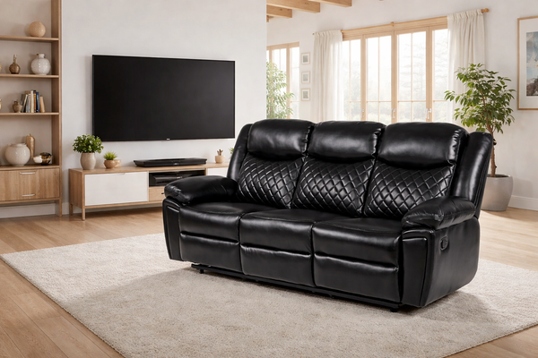 Caspian Black Recliner 3 Seater Sofa