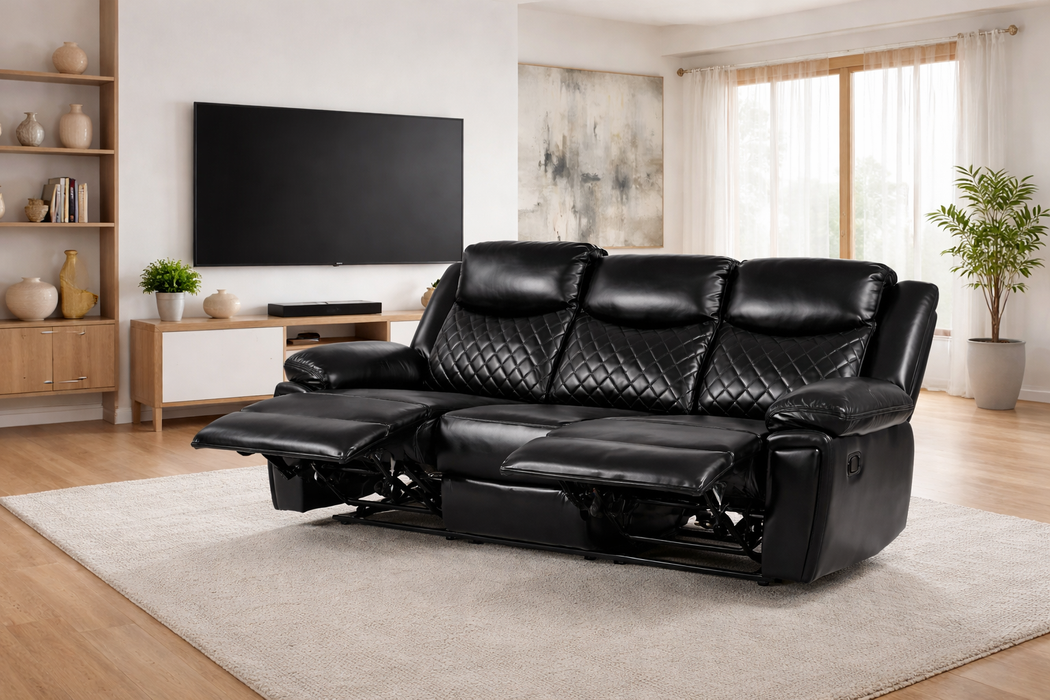 Caspian Black Recliner 3 Seater Sofa