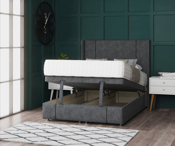 Logan Wing Ottoman Divan Bed  With Footboard & Floorstanding Headboard