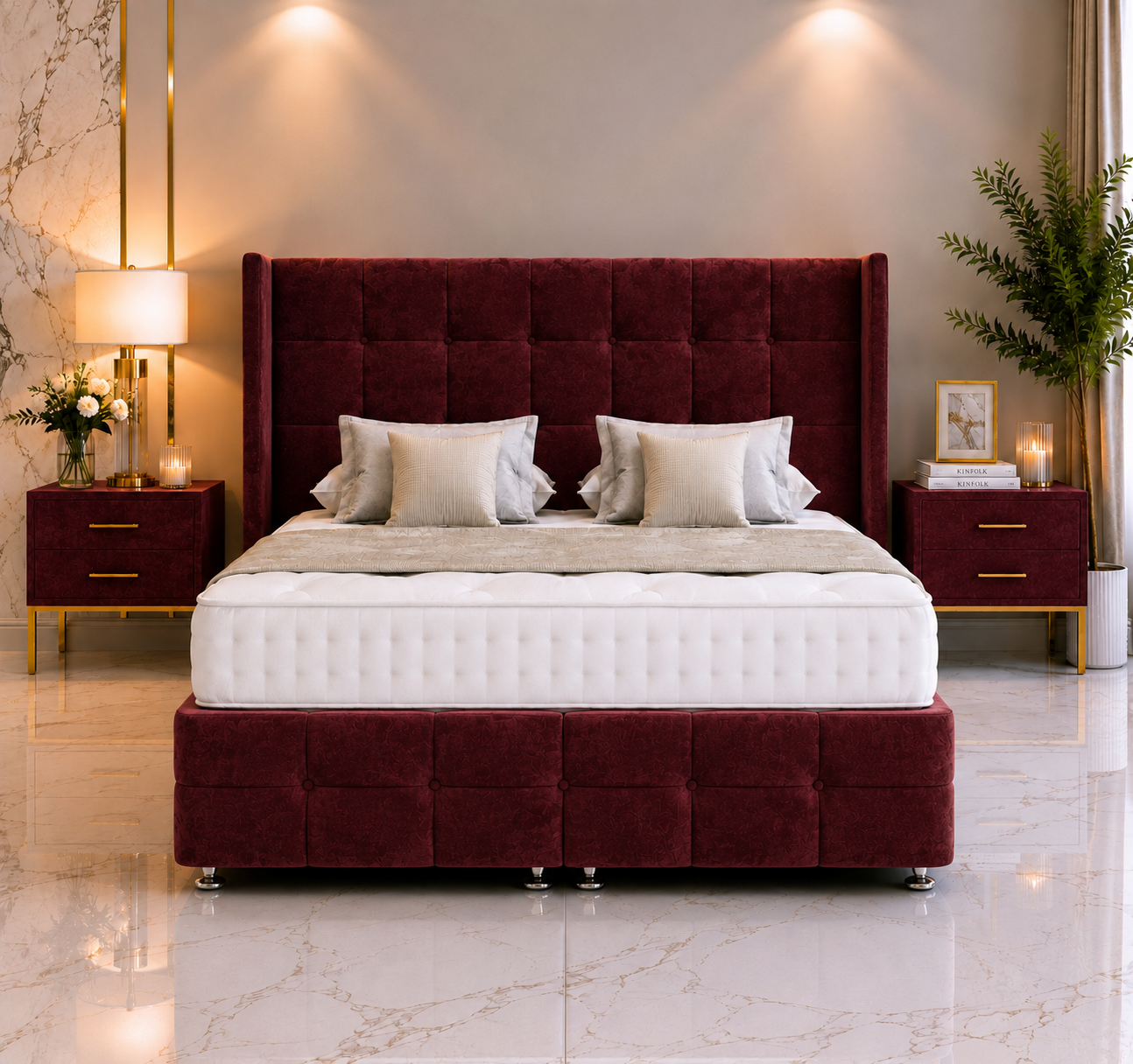 Lit ottoman Daisy avec pied de lit et tête de lit sur pied