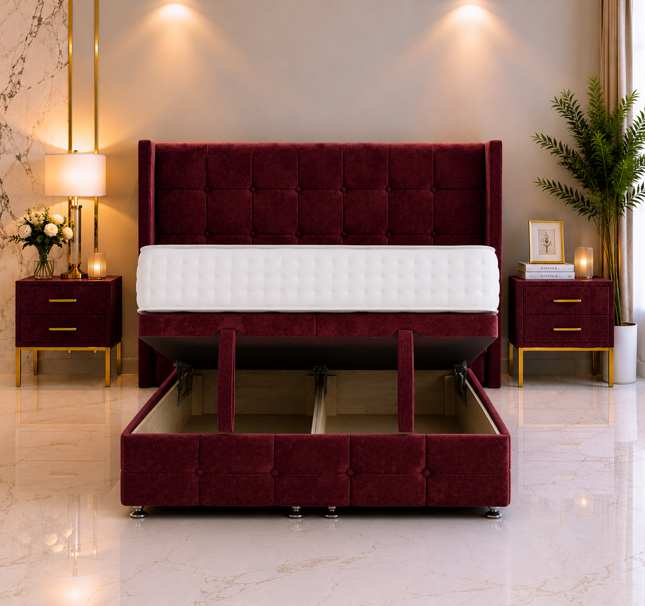 Lit ottoman Daisy avec pied de lit et tête de lit sur pied