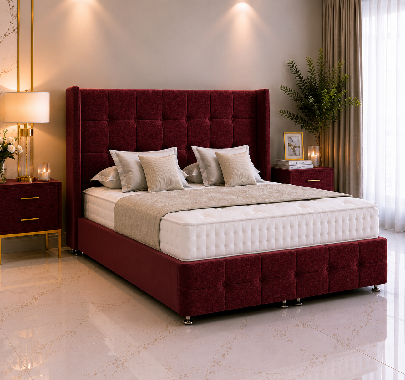 Lit ottoman Daisy avec pied de lit et tête de lit sur pied