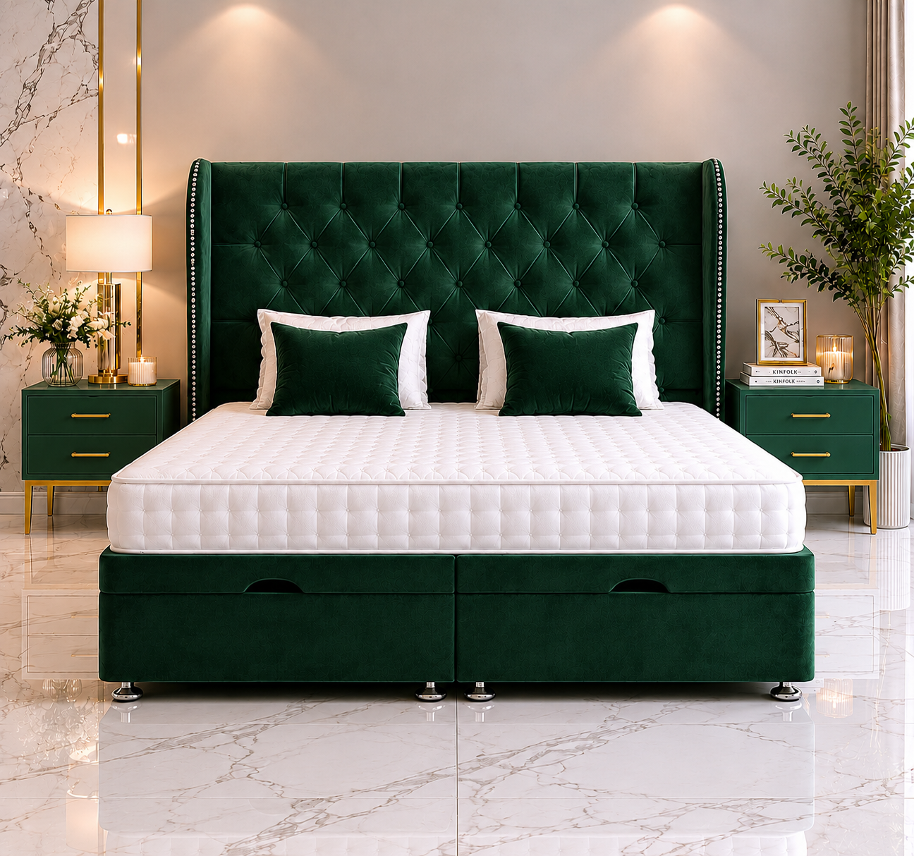 Eve Wing Beading Ottoman Divan Bed & Floorstanding Headboard