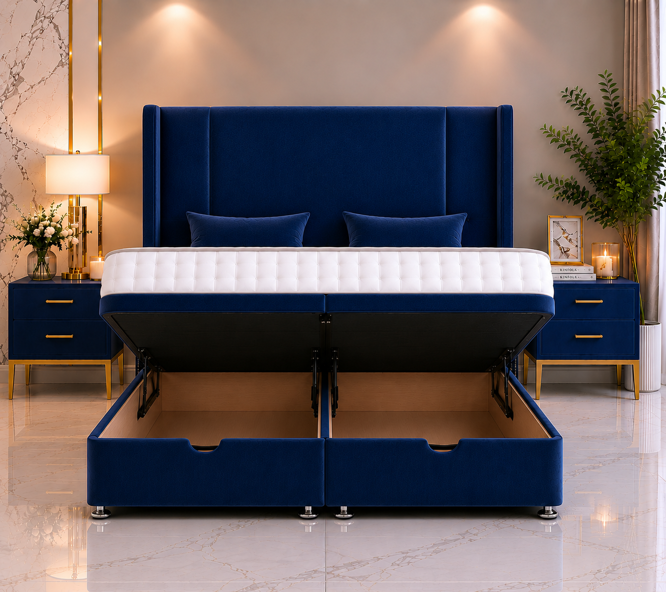 Fiona Wing Ottoman Divan Bed with Floorstanding Headboard