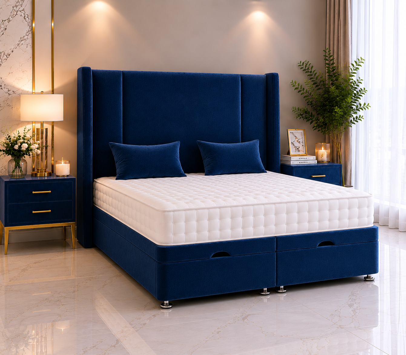 Fiona Wing Ottoman Divan Bed with Floorstanding Headboard