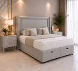 Francis Beading Wing Ottoman Divan Bed with Floorstanding Headboard