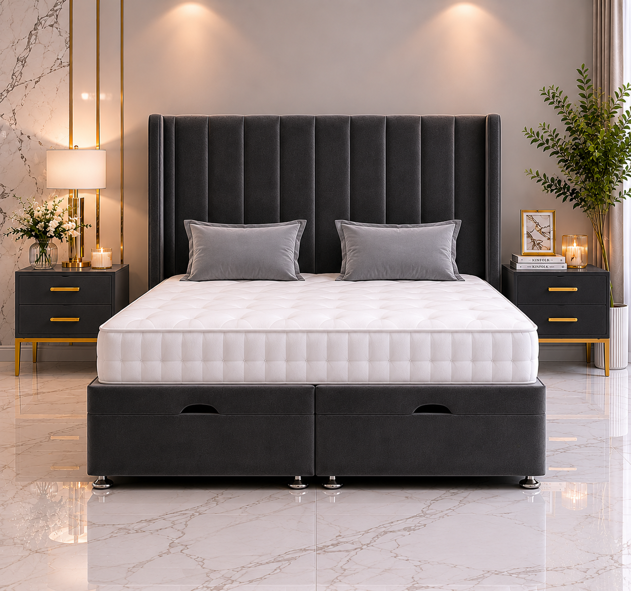 Harry Wing Ottoman Divan Bed with Floorstanding Headboard