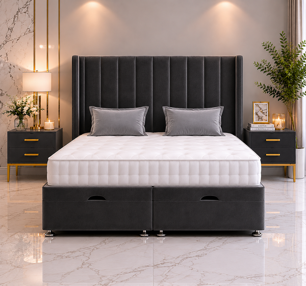 Harry Wing Ottoman Divan Bed with Floorstanding Headboard
