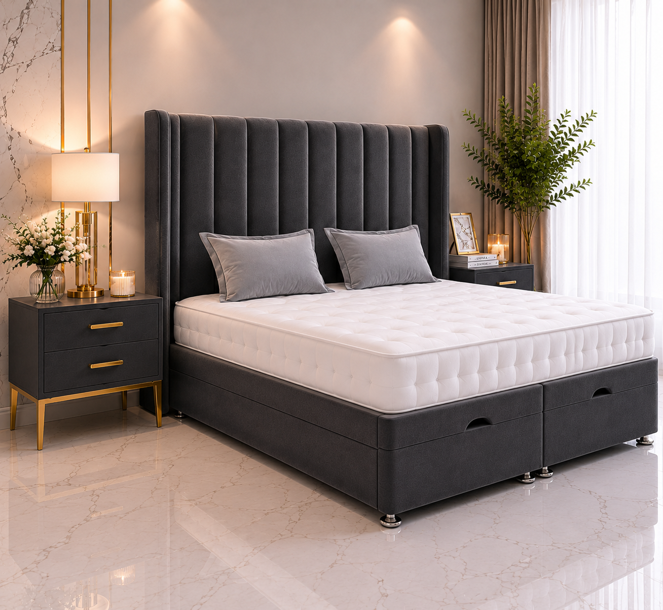Harry Wing Ottoman Divan Bed with Floorstanding Headboard