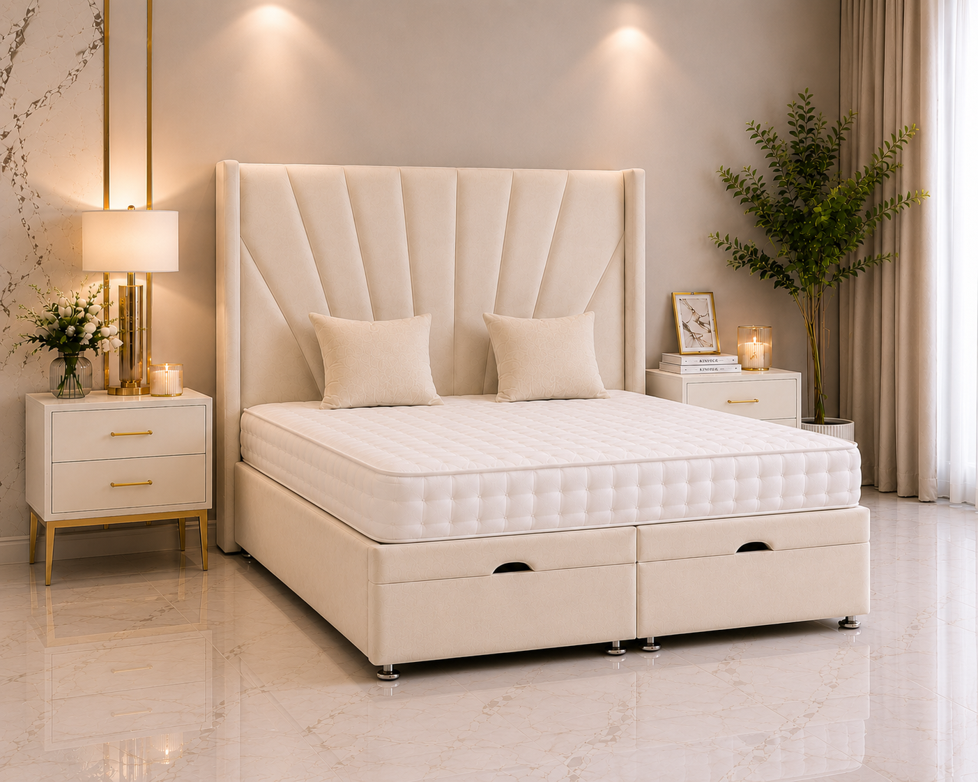 Havana Wing Ottoman Divan Bed with Floorstanding Headboard