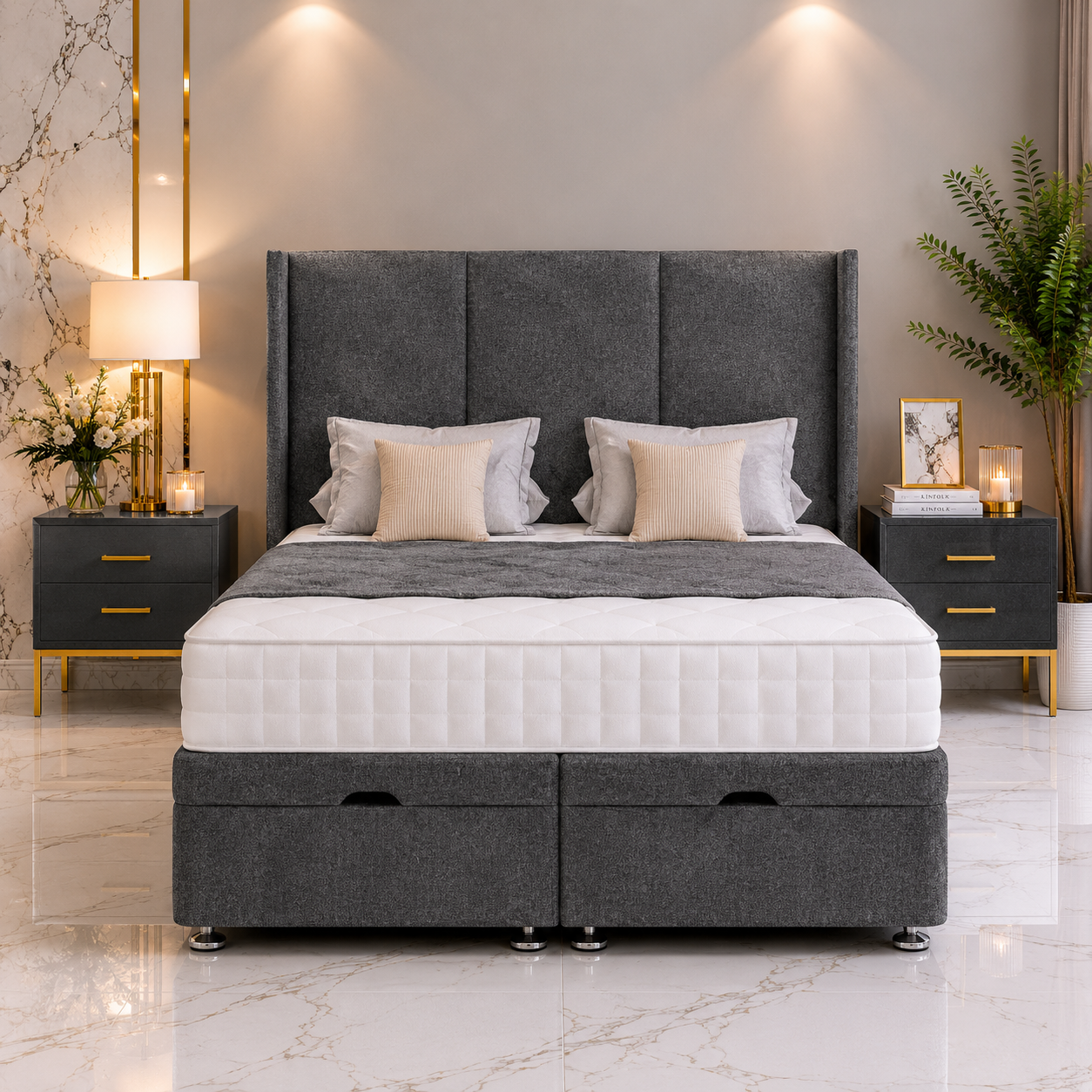 Lit à tête de lit à ailettes Heather Ottoman Divan