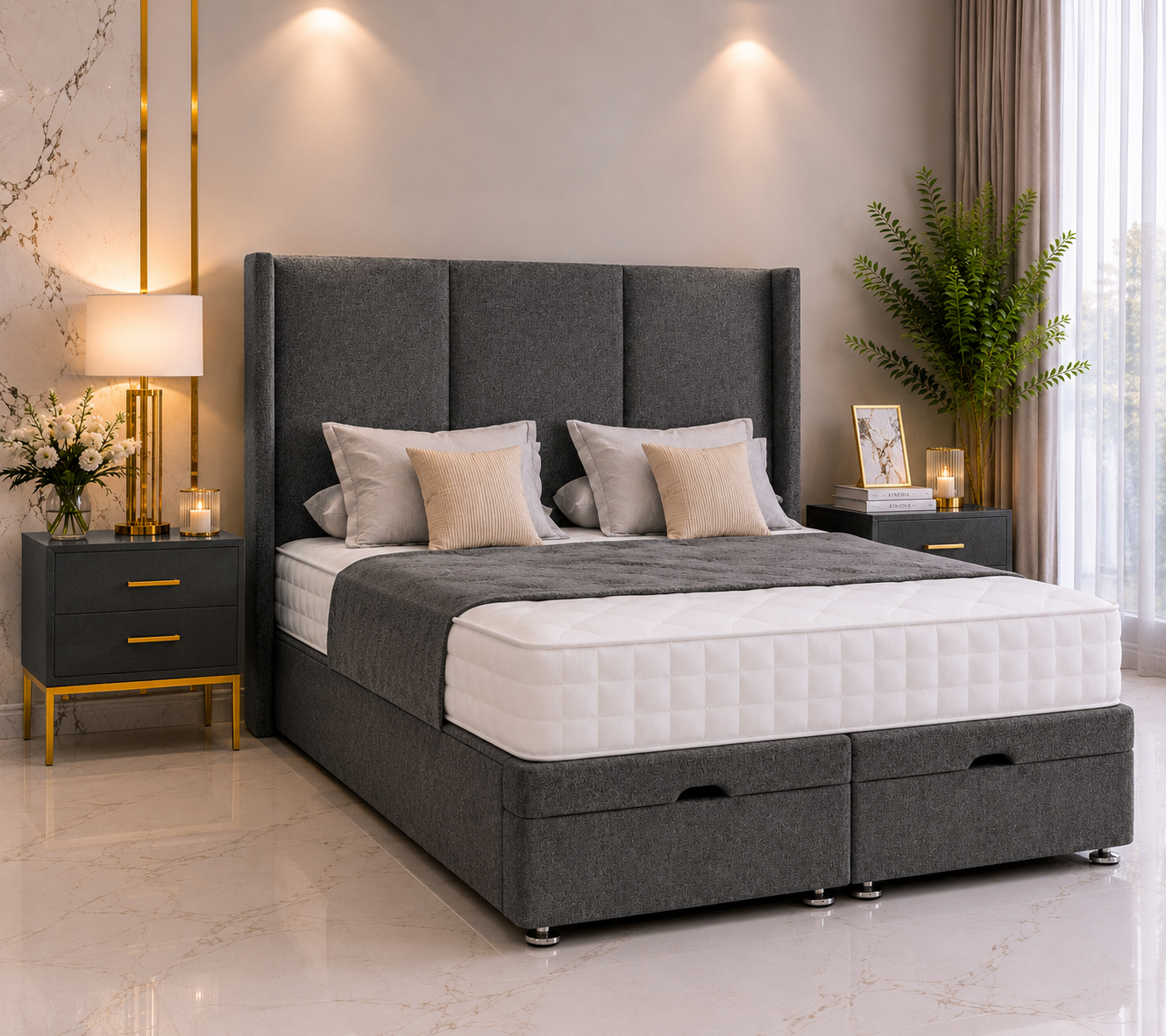 Lit à tête de lit à ailettes Heather Ottoman Divan