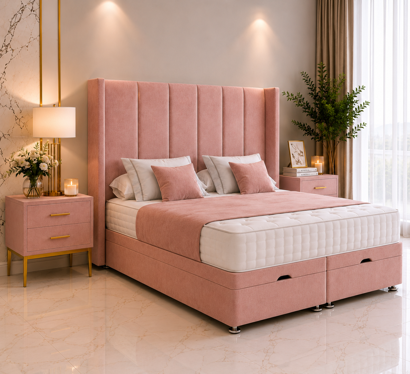 Lit ottoman Lancelot avec tête de lit sur pied