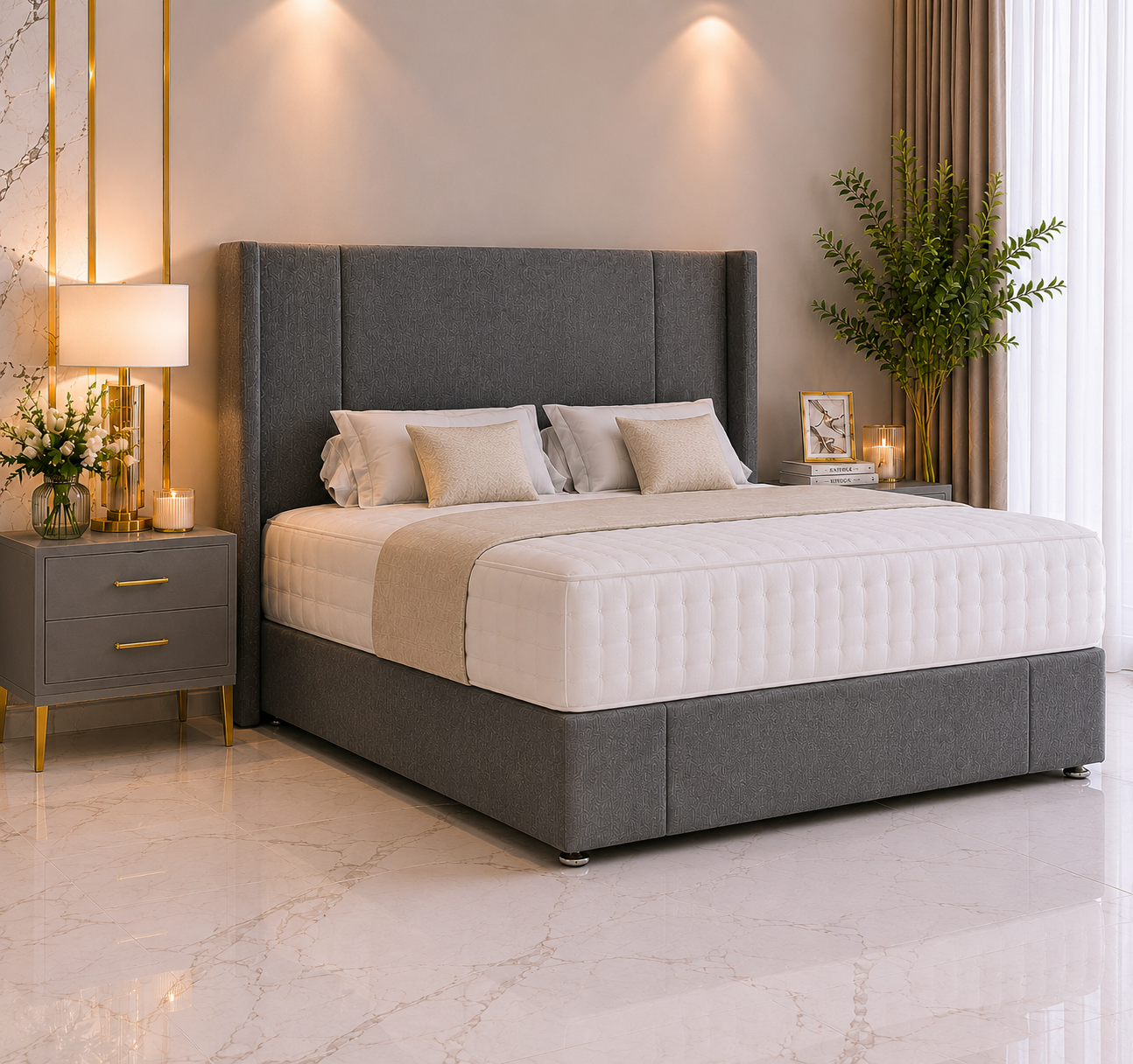 Logan Wing Ottoman Divan Bed  With Footboard & Floorstanding Headboard