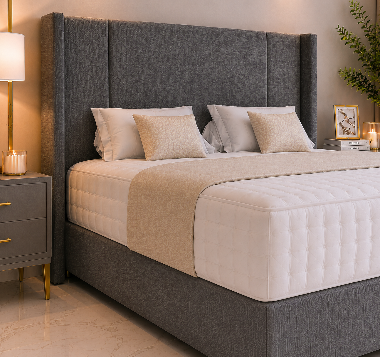 Logan Wing Ottoman Divan Bed  With Footboard & Floorstanding Headboard