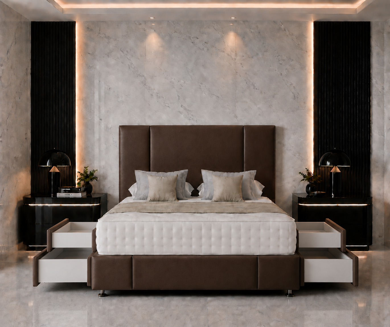 Lit Divan Lotus avec tête et pied de lit