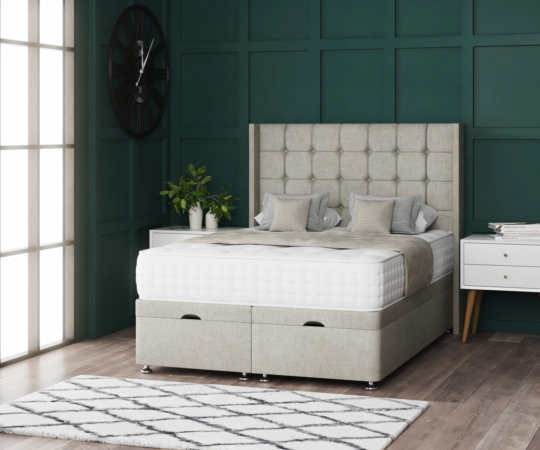 Columbus Wing Ottoman Divan Bed with Floorstanding Headboard