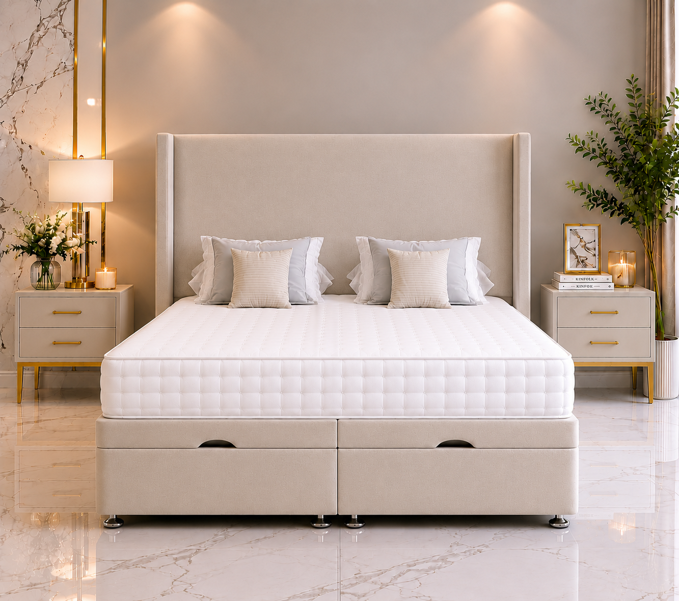 Maverick Wing Ottoman Divan Bed with Floorstanding Headboard