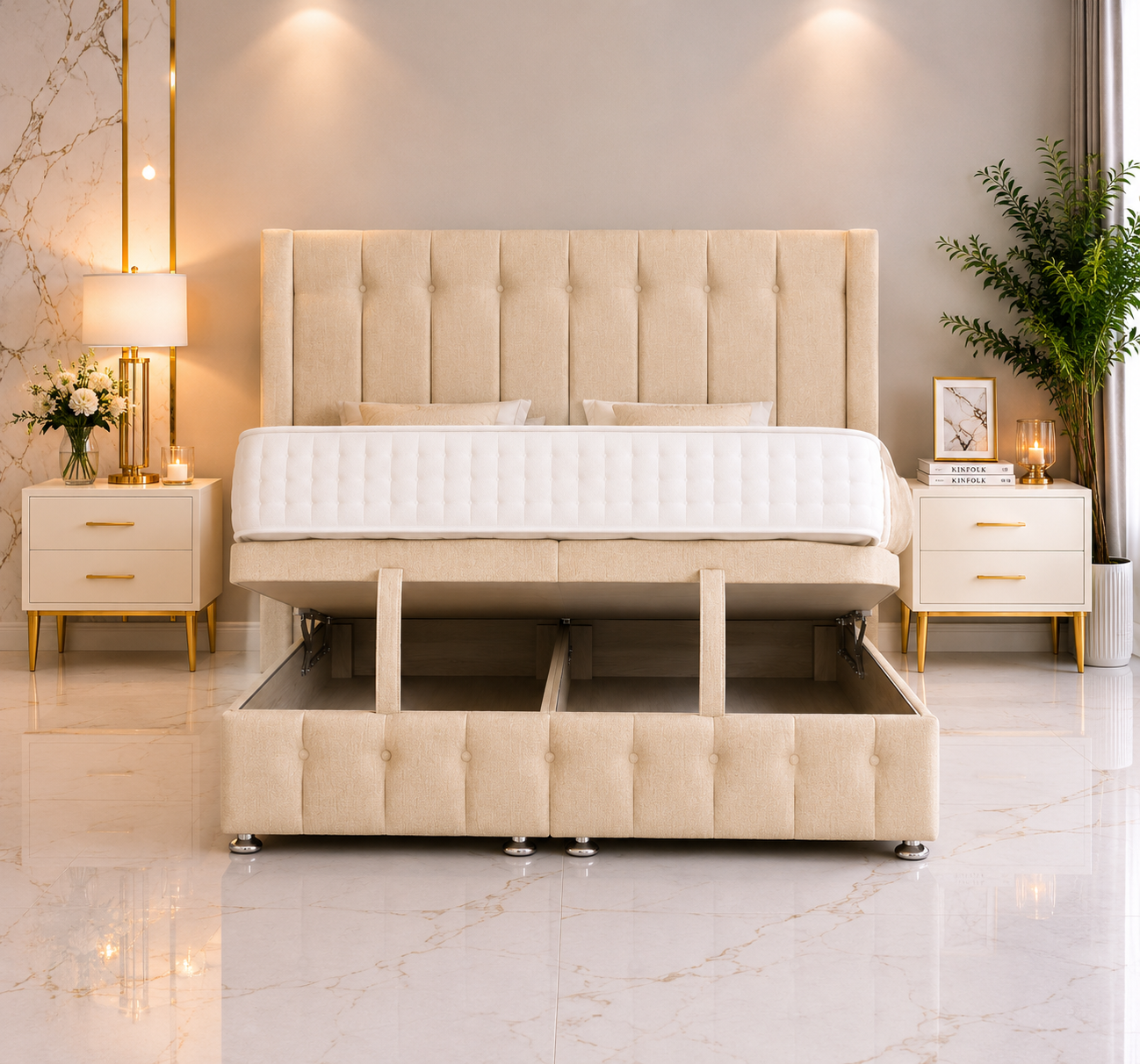 Meadow Wing Ottomaanse bed met voeteneinde en staand hoofdeinde
