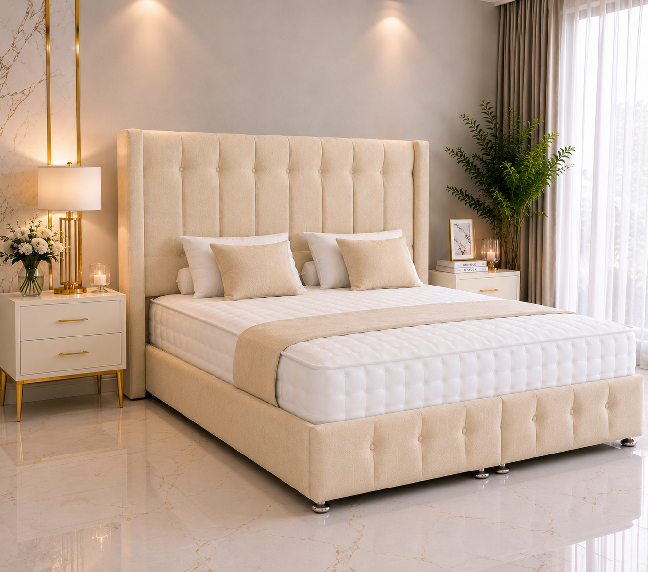Meadow Wing Ottomaanse bed met voeteneinde en staand hoofdeinde