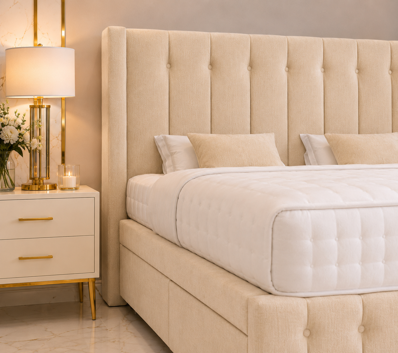 Meadow Wing Ottomaanse bed met voeteneinde en staand hoofdeinde