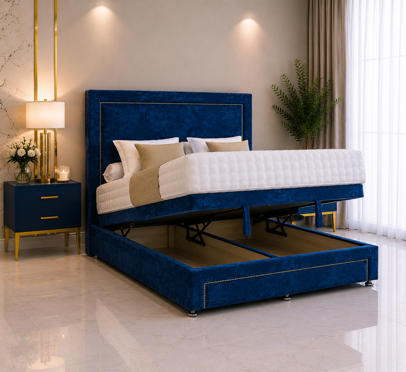 Lit ottoman avec pied de lit et perles Moana
