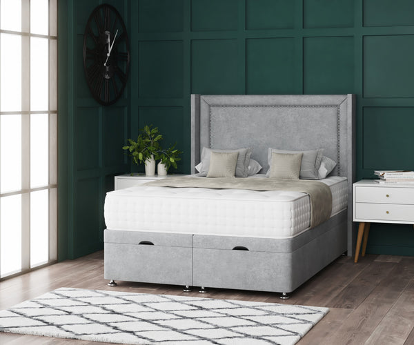 Francis Beading Wing Ottoman Divan Bed with Floorstanding Headboard