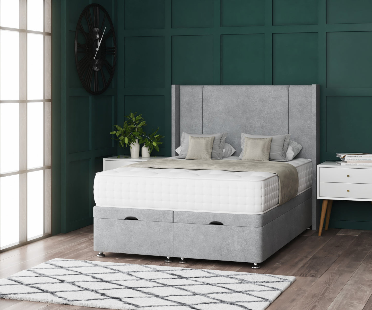 Fiona Wing Ottoman Divan Bed with Floorstanding Headboard