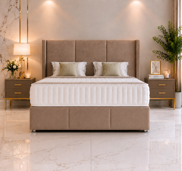 Olive Wing Ottoman Divan met voeteneinde en staand hoofdeinde