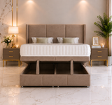 Divan ottoman à ailes d'olivier avec pied de lit et tête de lit sur pied