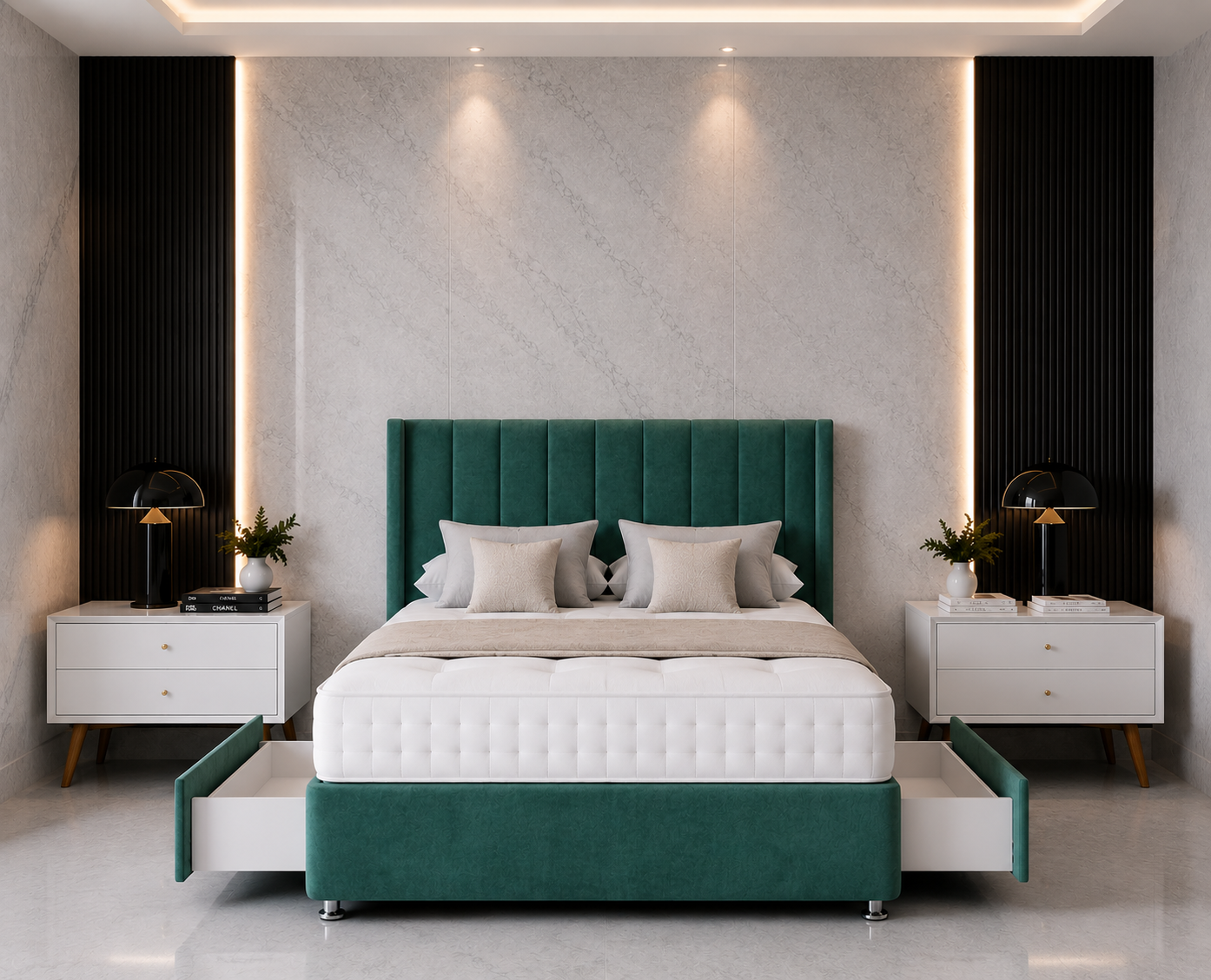Oscar Wing Divan Bed met Lade &amp; Staande Hoofdeinde