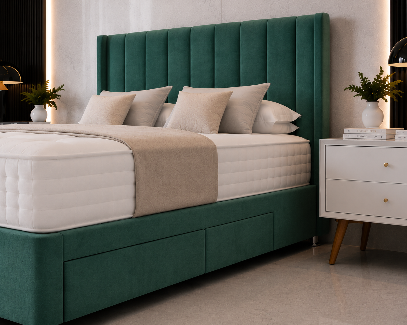 Oscar Wing Divan Bed met Lade &amp; Staande Hoofdeinde
